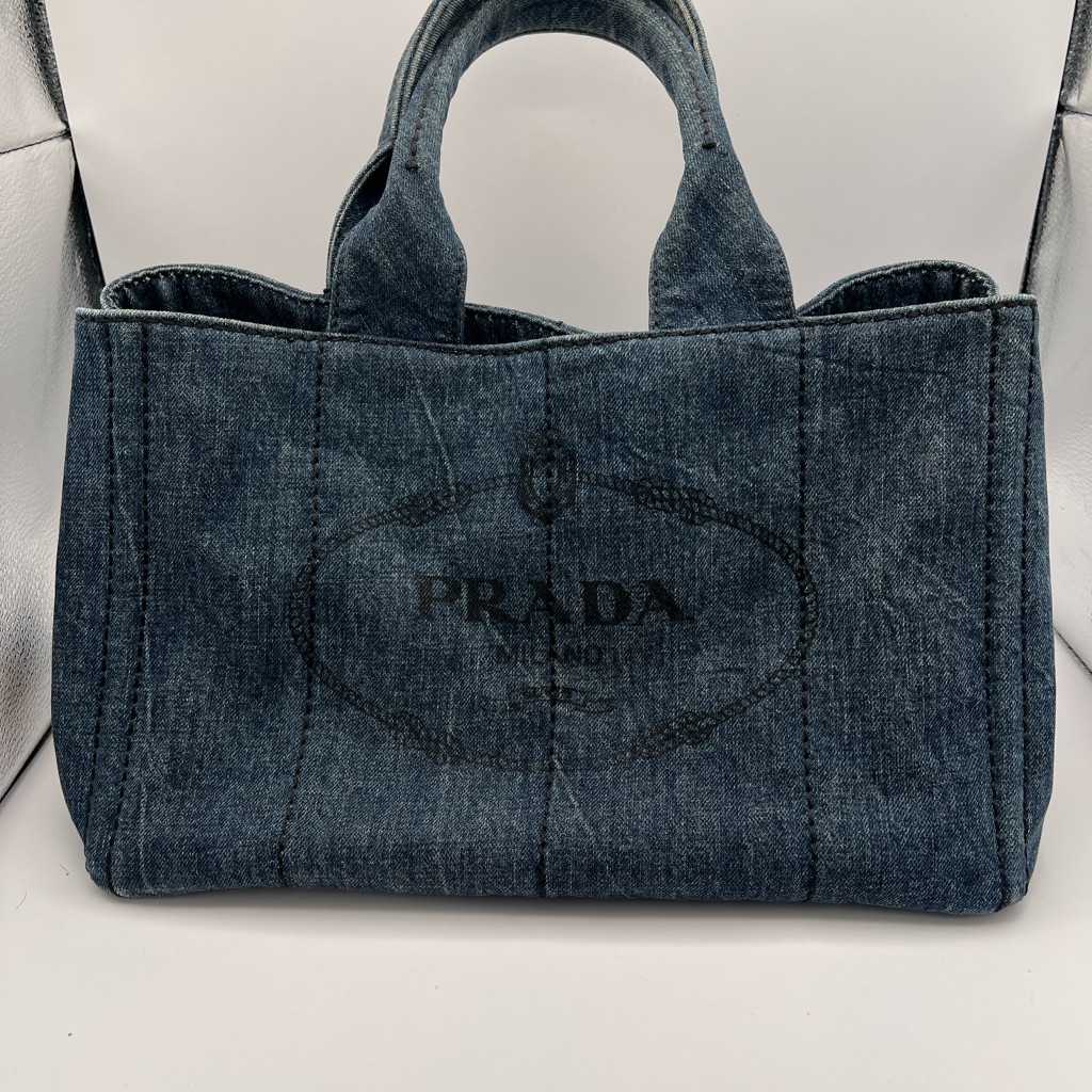 Prada Canapa Canvas Tote Bag In Blue Denim
